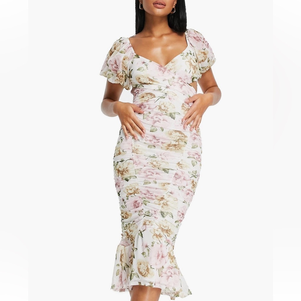 ASOS Floral Ruched Midi Dress